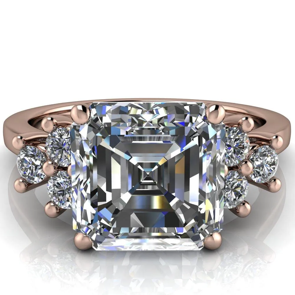 Nirvana Asscher Moissanite Multi Diamond Side Engagement Ring