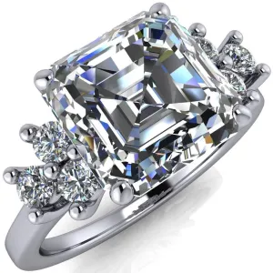 Nirvana Asscher Moissanite Multi Diamond Side Engagement Ring