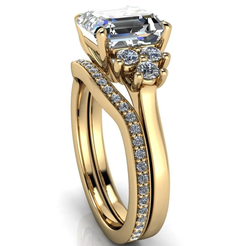 Nirvana Asscher Moissanite Multi Diamond Side Engagement Ring