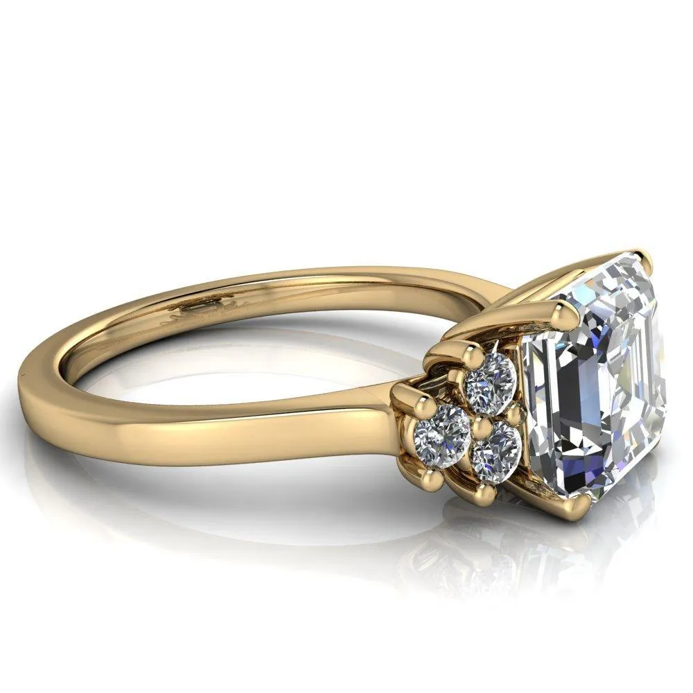 Nirvana Asscher Moissanite Multi Diamond Side Engagement Ring