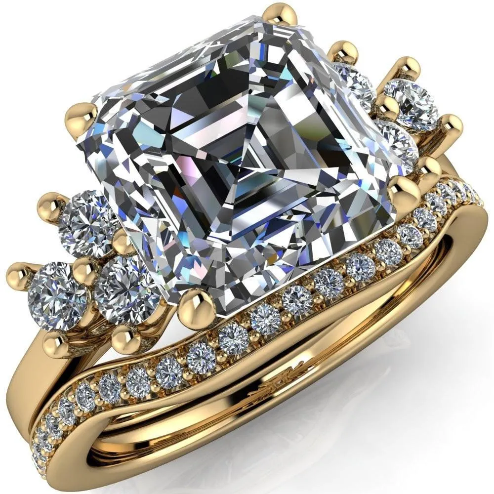 Nirvana Asscher Moissanite Multi Diamond Side Engagement Ring