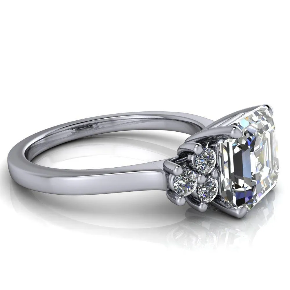 Nirvana Asscher Moissanite Multi Diamond Side Engagement Ring