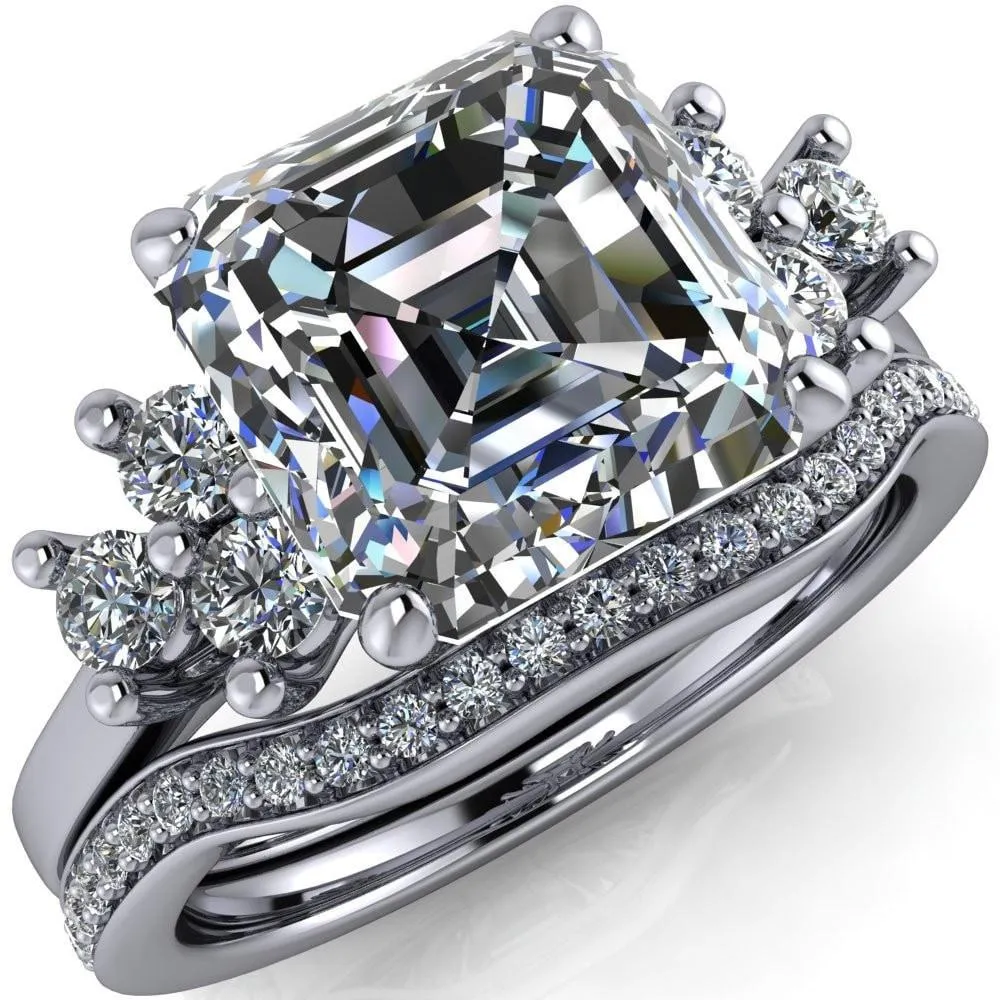 Nirvana Asscher Moissanite Multi Diamond Side Engagement Ring