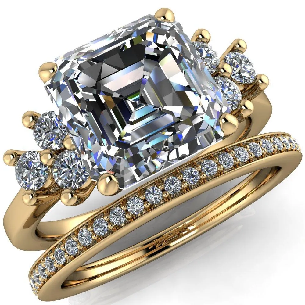 Nirvana Asscher Moissanite Multi Diamond Side Engagement Ring