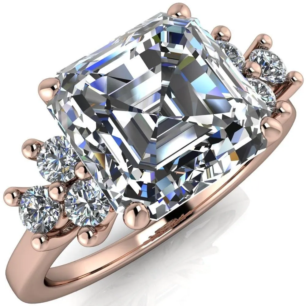 Nirvana Asscher Moissanite Multi Diamond Side Engagement Ring