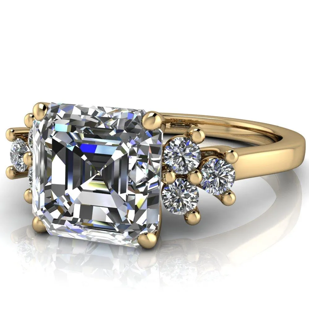 Nirvana Asscher Moissanite Multi Diamond Side Engagement Ring