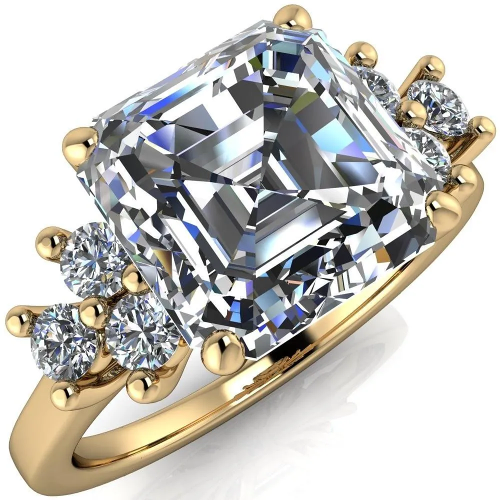 Nirvana Asscher Moissanite Multi Diamond Side Engagement Ring