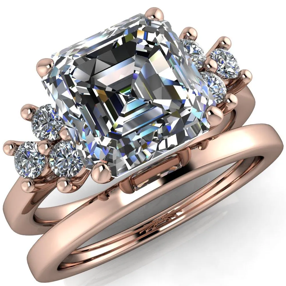 Nirvana Asscher Moissanite Multi Diamond Side Engagement Ring