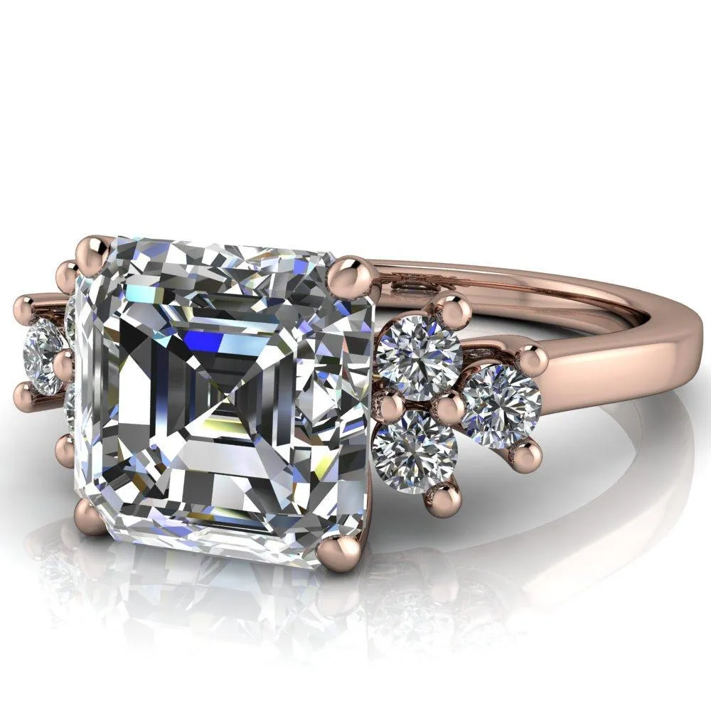 Nirvana Asscher Moissanite Multi Diamond Side Engagement Ring