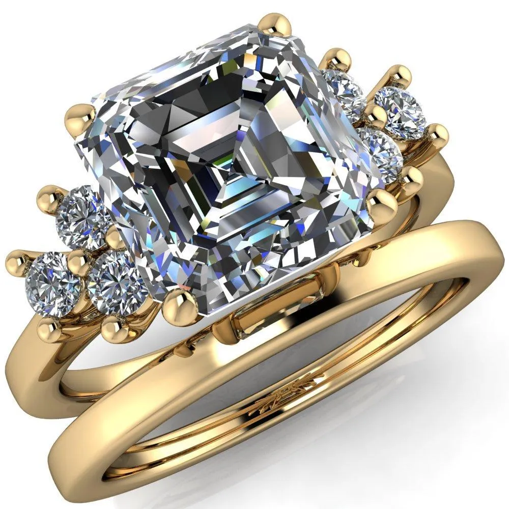 Nirvana Asscher Moissanite Multi Diamond Side Engagement Ring