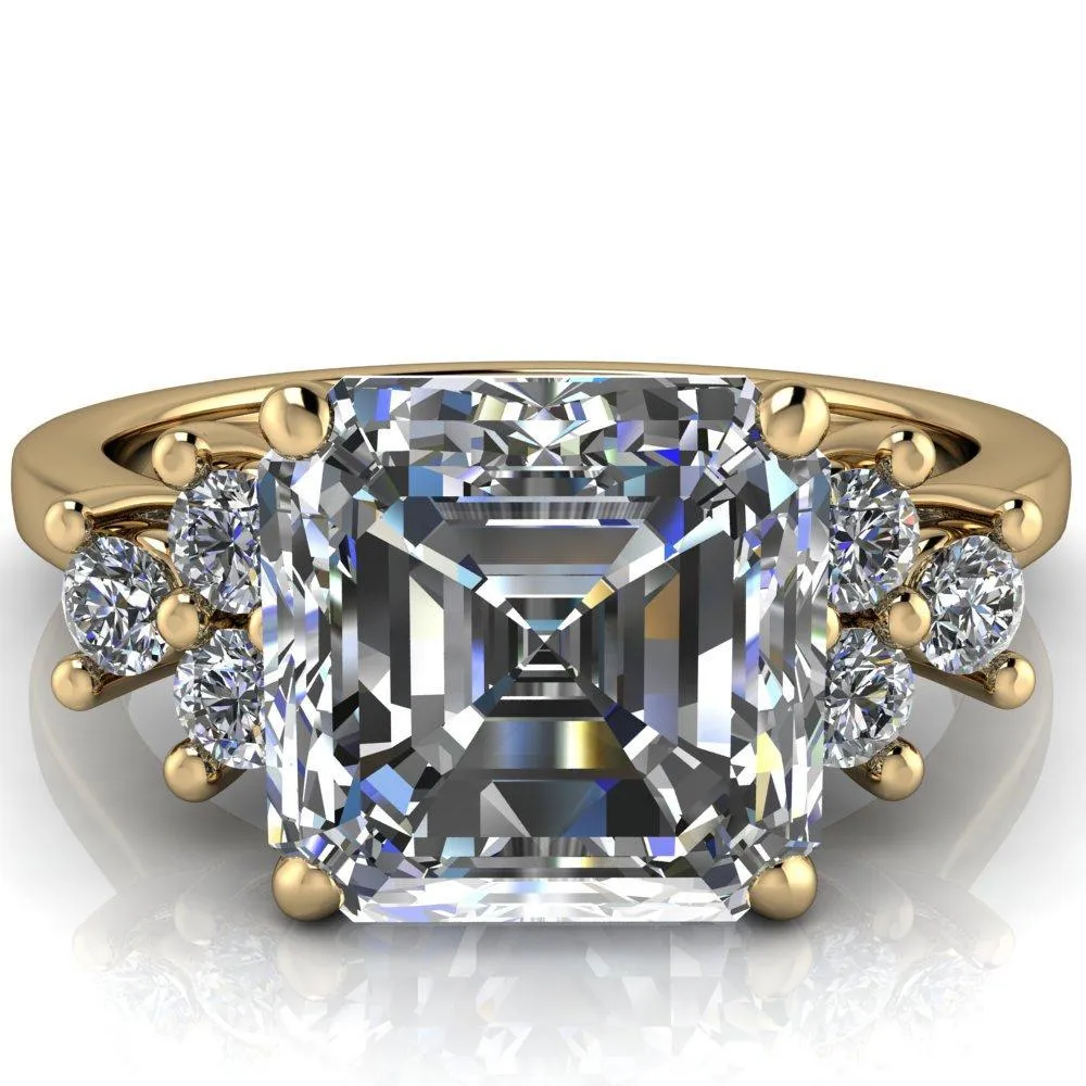 Nirvana Asscher Moissanite Multi Diamond Side Engagement Ring