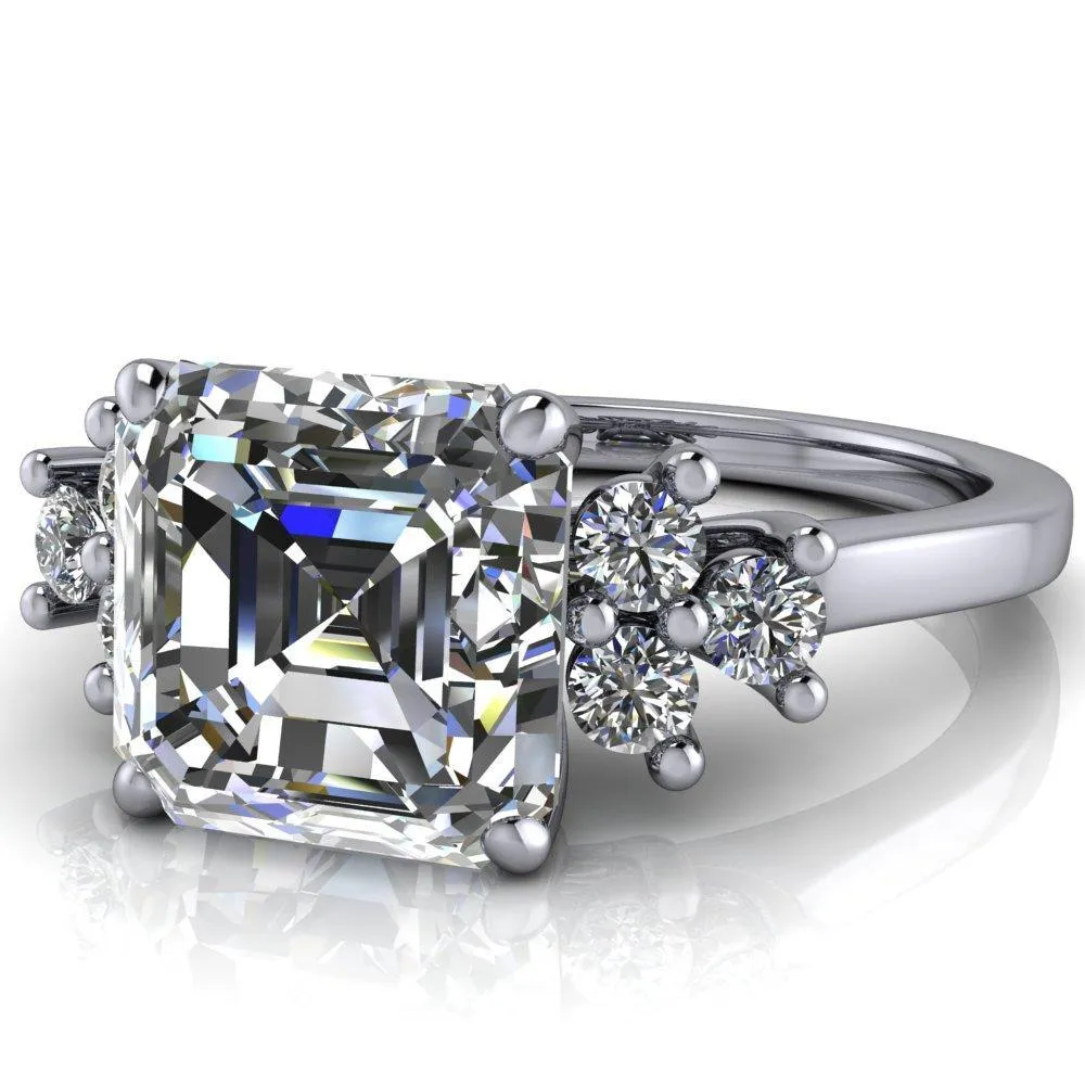 Nirvana Asscher Moissanite Multi Diamond Side Engagement Ring