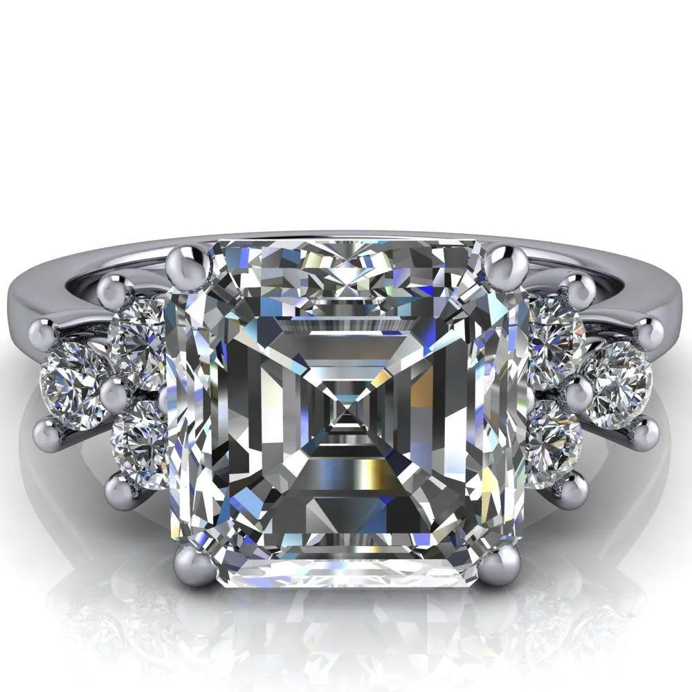 Nirvana Asscher Moissanite Multi Diamond Side Engagement Ring