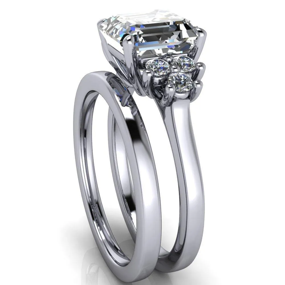 Nirvana Asscher Moissanite Multi Diamond Side Engagement Ring