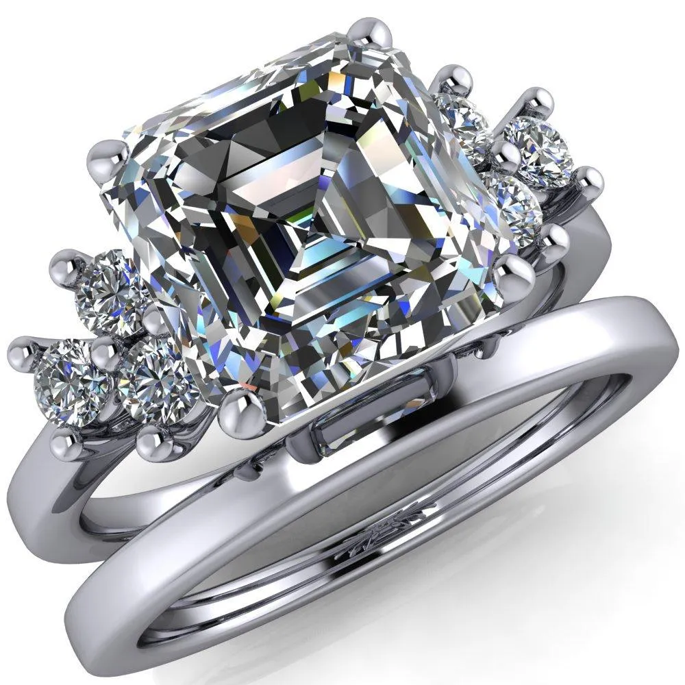 Nirvana Asscher Moissanite Multi Diamond Side Engagement Ring
