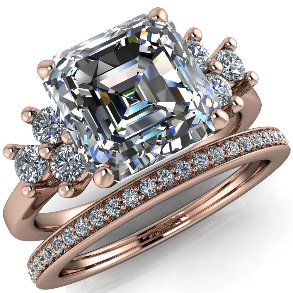 Nirvana Asscher Moissanite Multi Diamond Side Engagement Ring