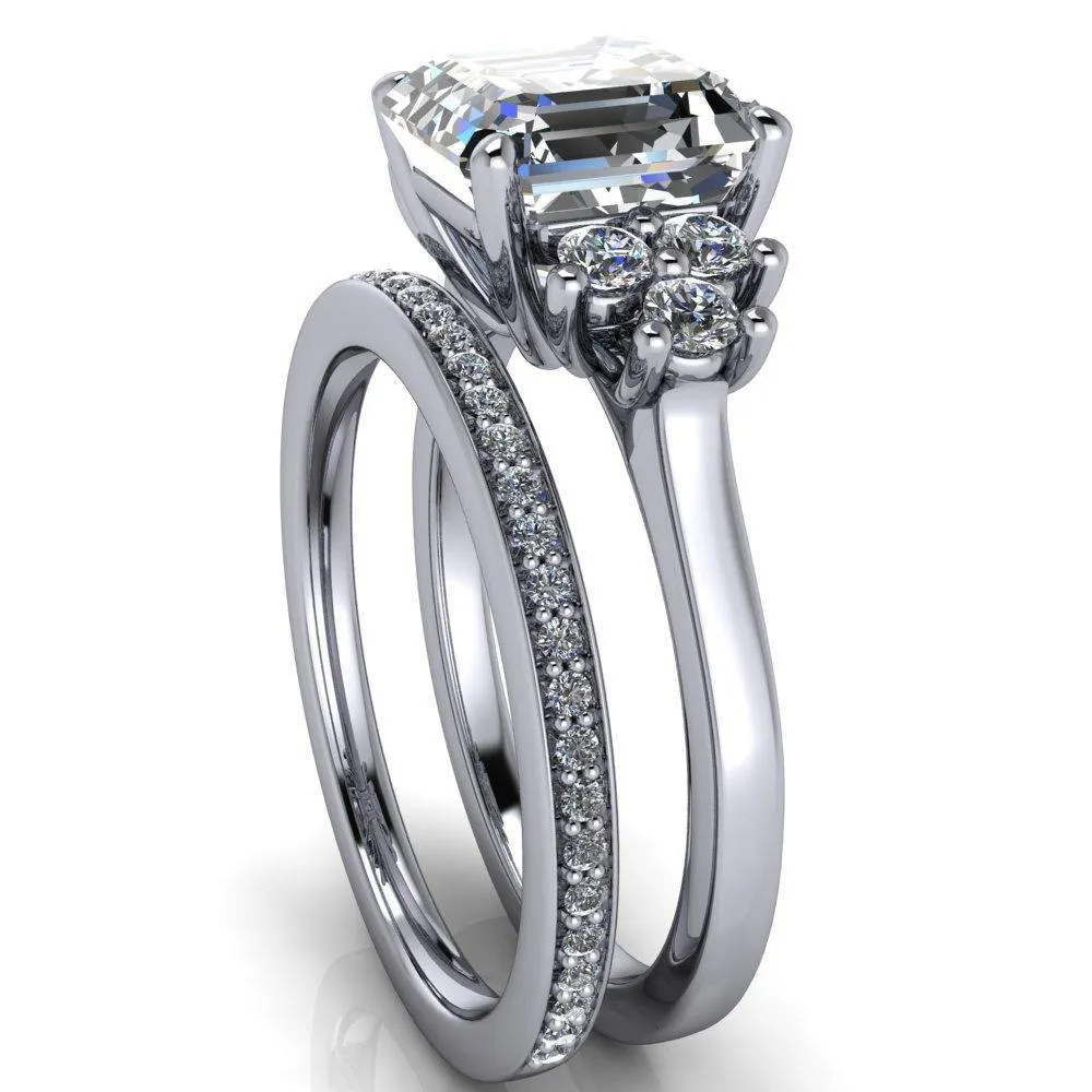 Nirvana Asscher Moissanite Multi Diamond Side Engagement Ring