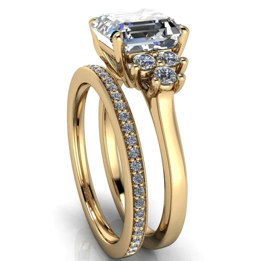 Nirvana Asscher Moissanite Multi Diamond Side Engagement Ring