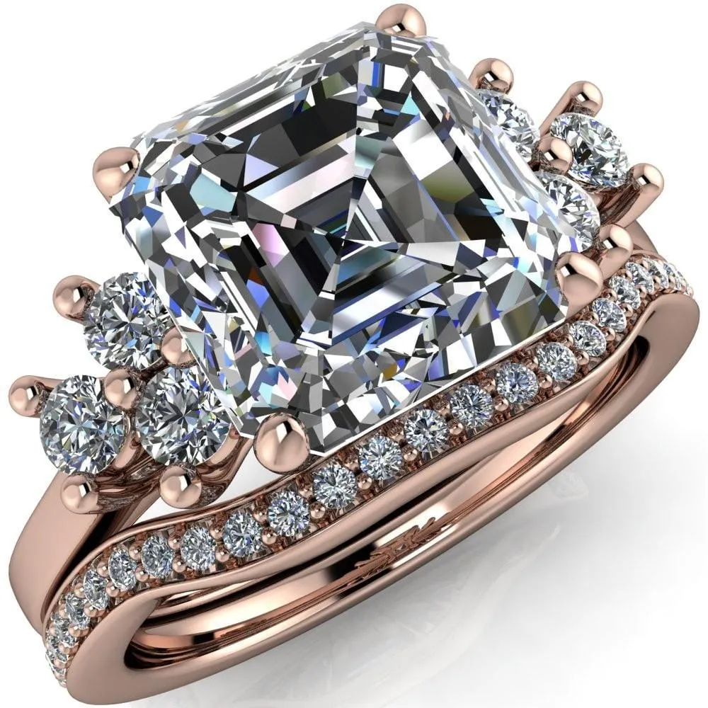 Nirvana Asscher Moissanite Multi Diamond Side Engagement Ring