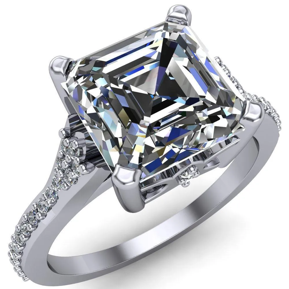Nyla Asscher Moissanite 4 Prong Diamond Shank Ring