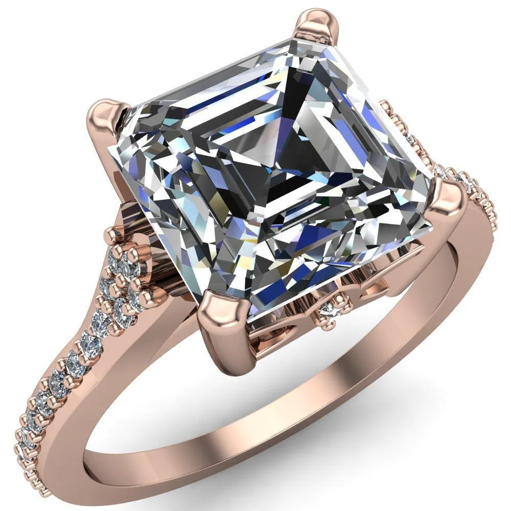 Nyla Asscher Moissanite 4 Prong Diamond Shank Ring