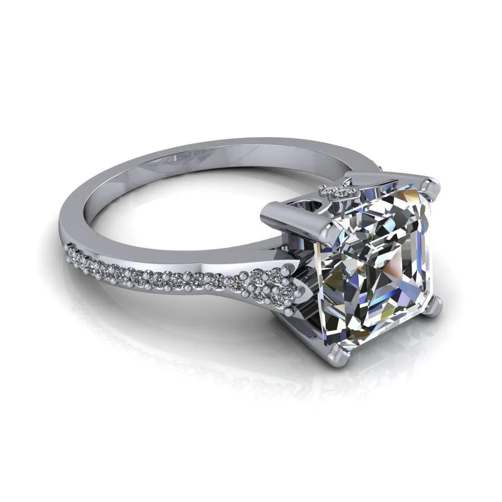 Nyla Asscher Moissanite 4 Prong Diamond Shank Ring