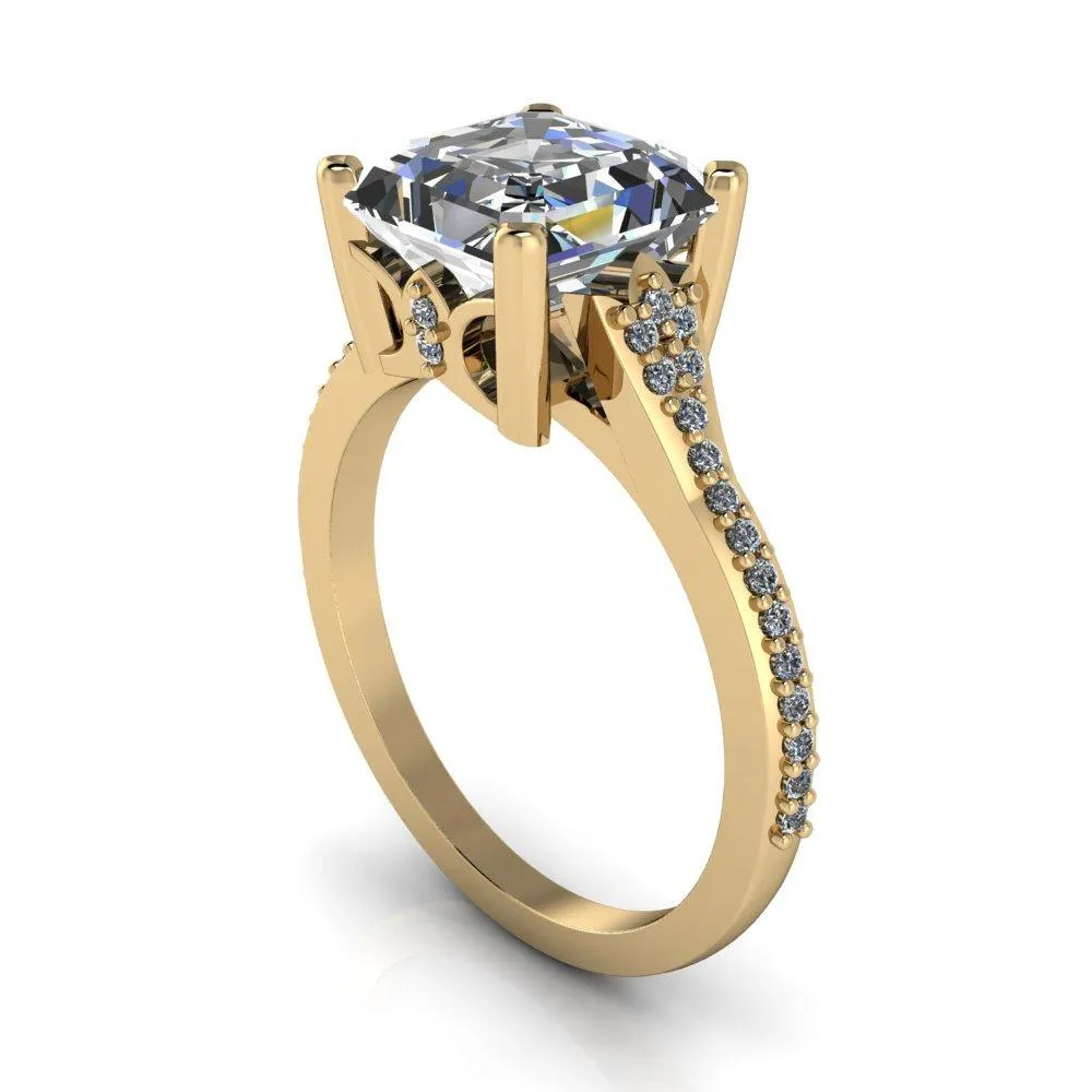 Nyla Asscher Moissanite 4 Prong Diamond Shank Ring