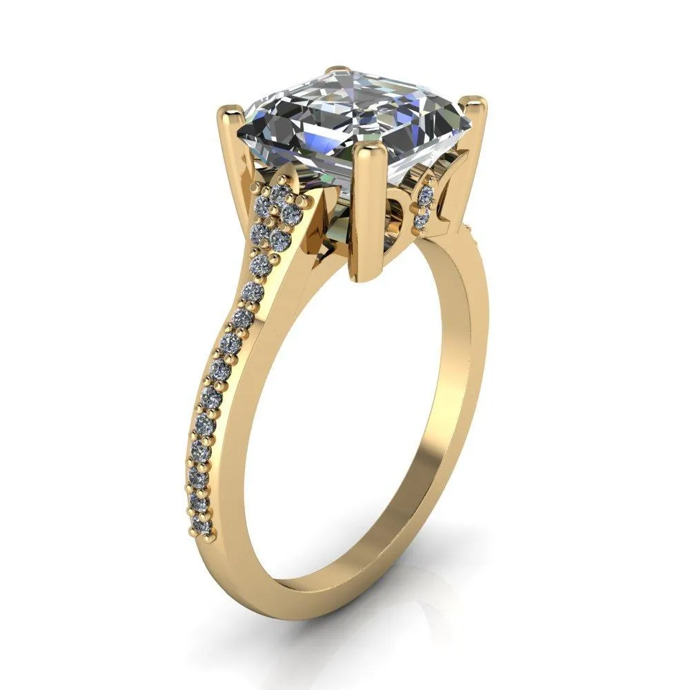 Nyla Asscher Moissanite 4 Prong Diamond Shank Ring