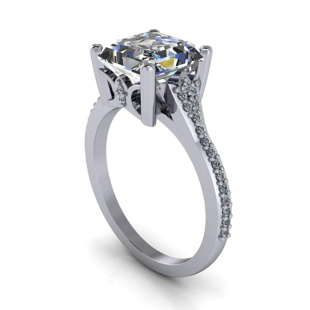 Nyla Asscher Moissanite 4 Prong Diamond Shank Ring