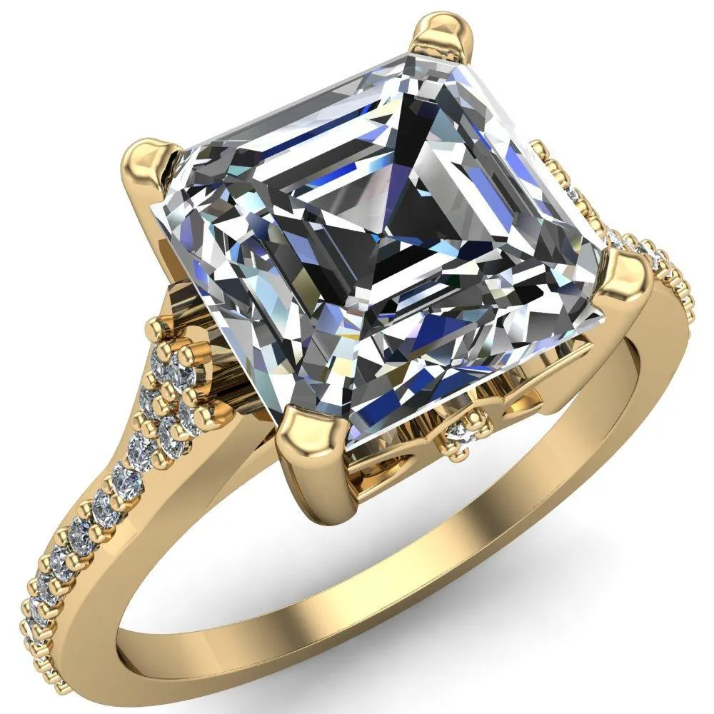 Nyla Asscher Moissanite 4 Prong Diamond Shank Ring
