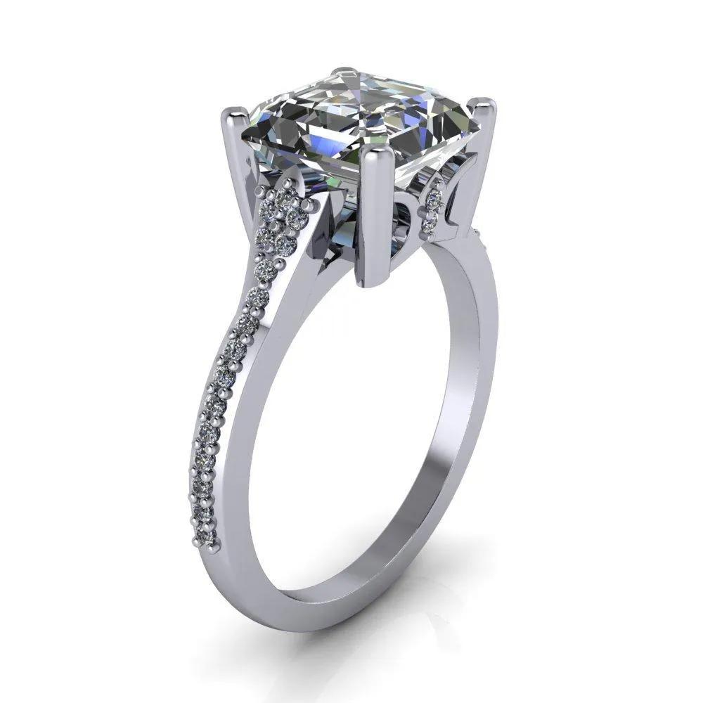 Nyla Asscher Moissanite 4 Prong Diamond Shank Ring