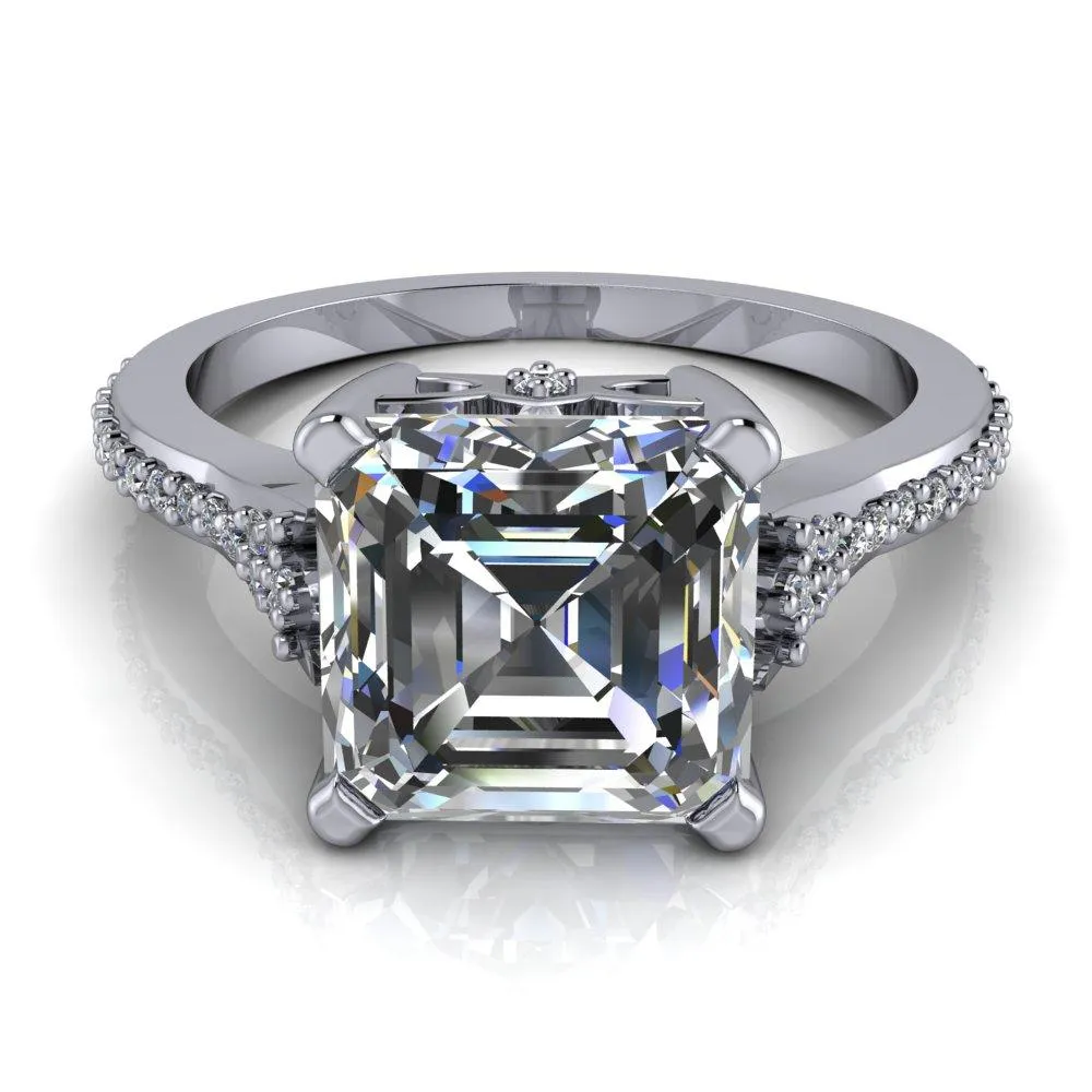 Nyla Asscher Moissanite 4 Prong Diamond Shank Ring