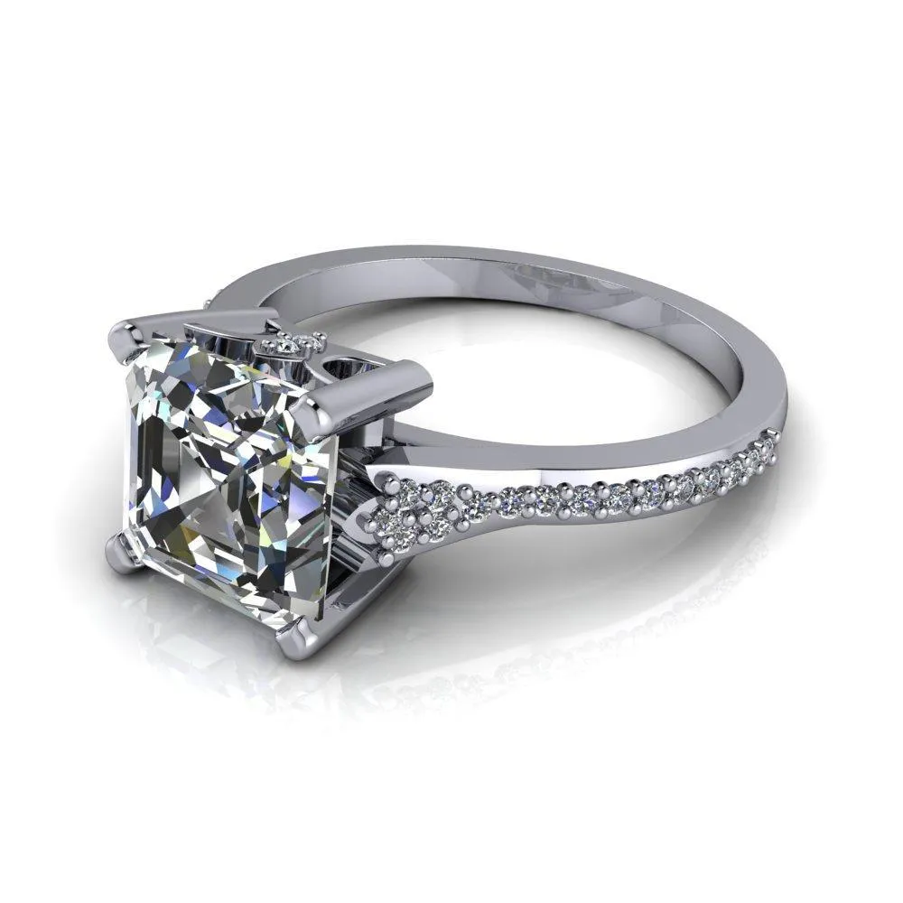 Nyla Asscher Moissanite 4 Prong Diamond Shank Ring