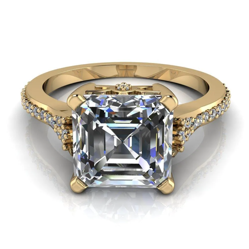 Nyla Asscher Moissanite 4 Prong Diamond Shank Ring