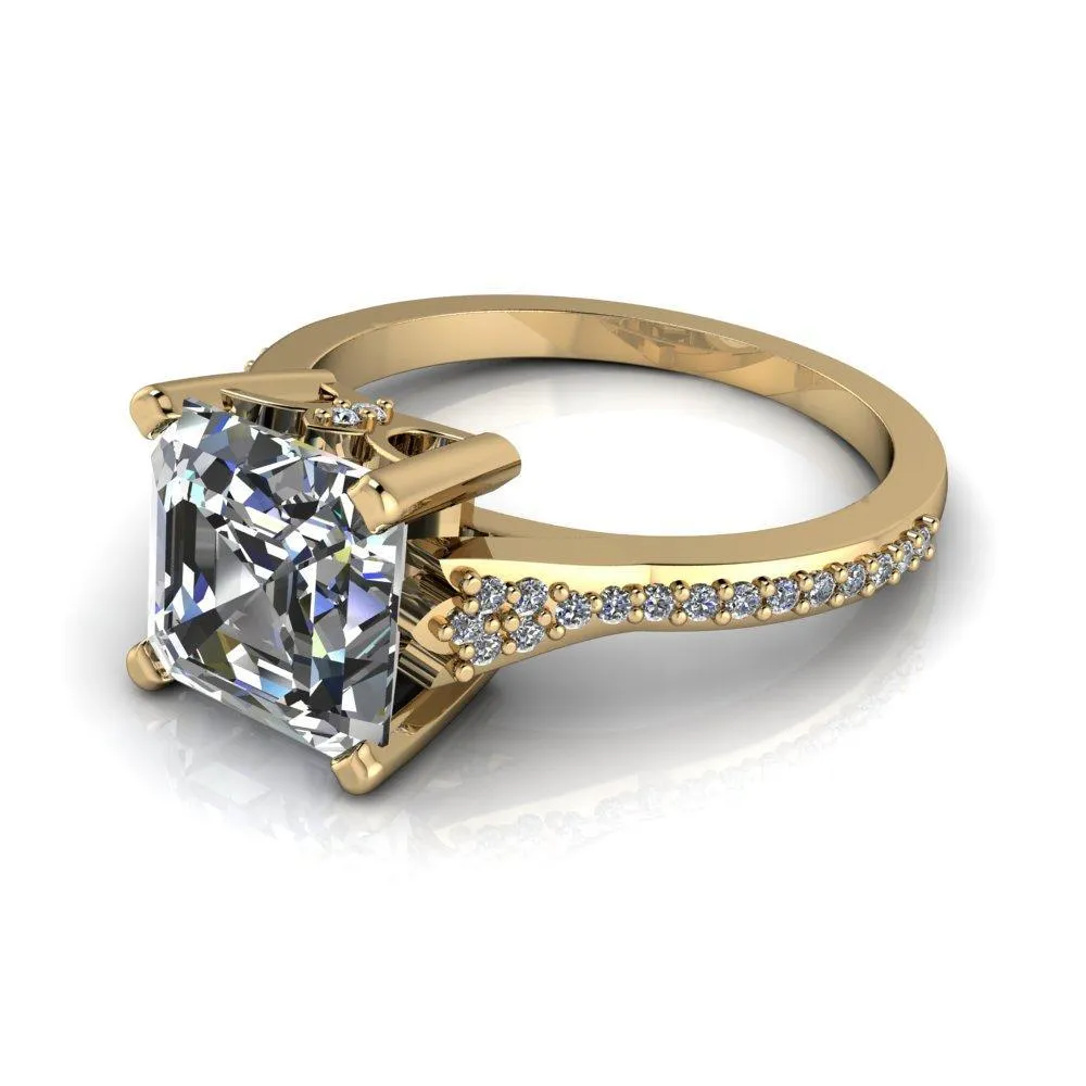 Nyla Asscher Moissanite 4 Prong Diamond Shank Ring