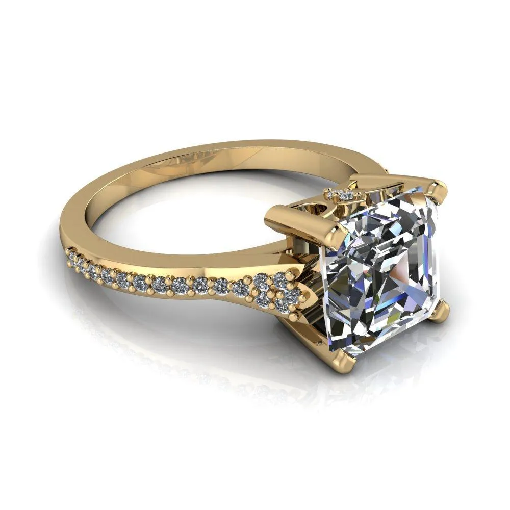Nyla Asscher Moissanite 4 Prong Diamond Shank Ring