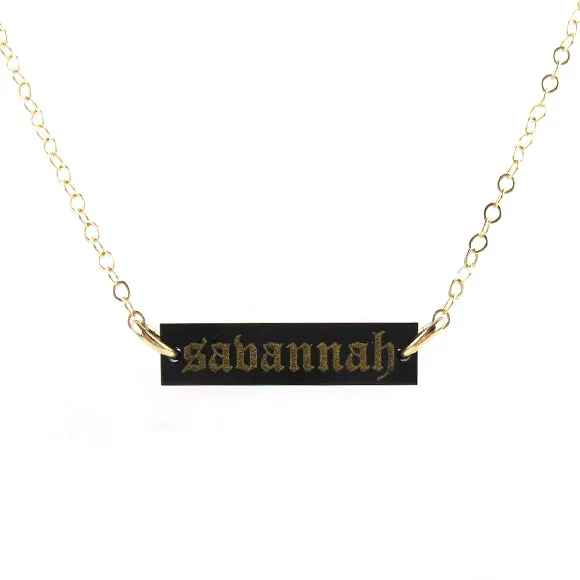Old English Acrylic Engraved Bar Necklace