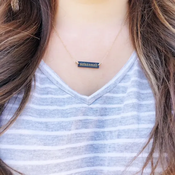 Old English Acrylic Engraved Bar Necklace