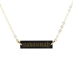 Old English Acrylic Engraved Bar Necklace