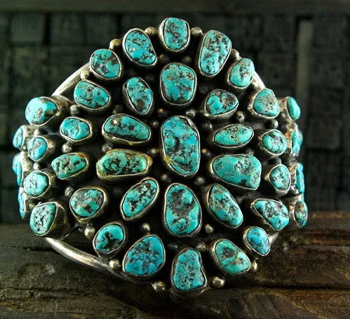 Old Pawn Silver and 220cts Morenci Turquoise Bracelet Cuff