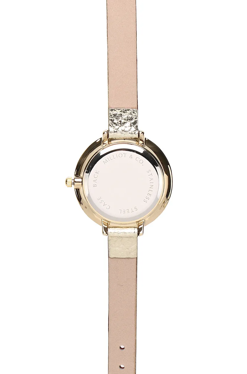 Olivia Rose Gold Leather Strap Watch (Champagne)