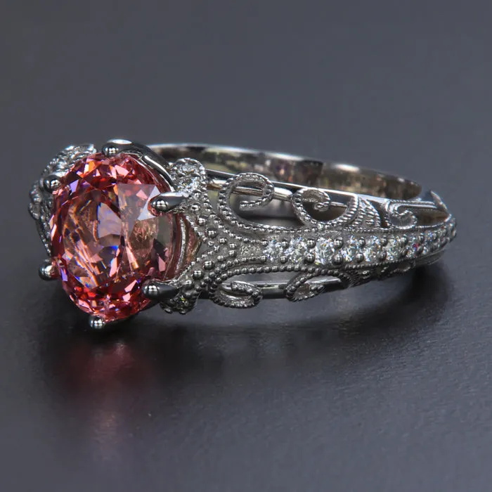 ON HOLD FOR LUIS: 14K White Gold Mahenge Malaya Garnet and Diamond Ring  2.58 Carats