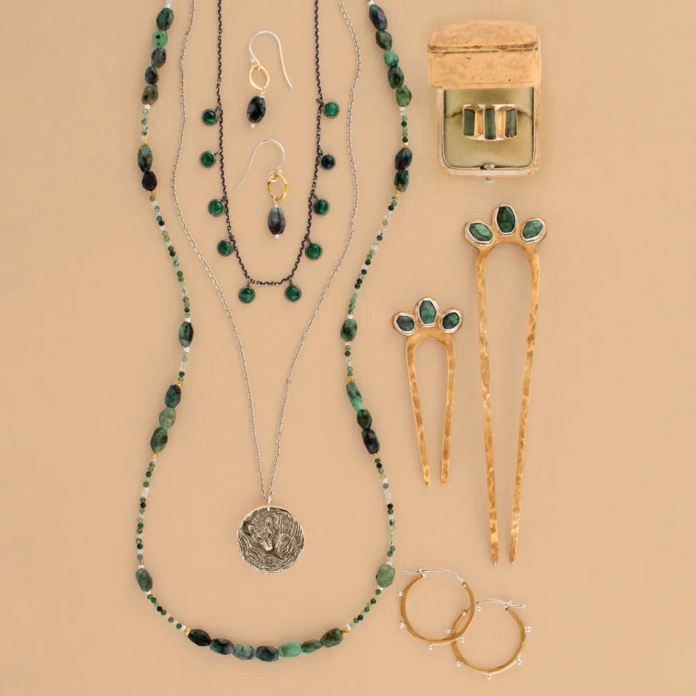 Orbit Earrings in Natural Emerald