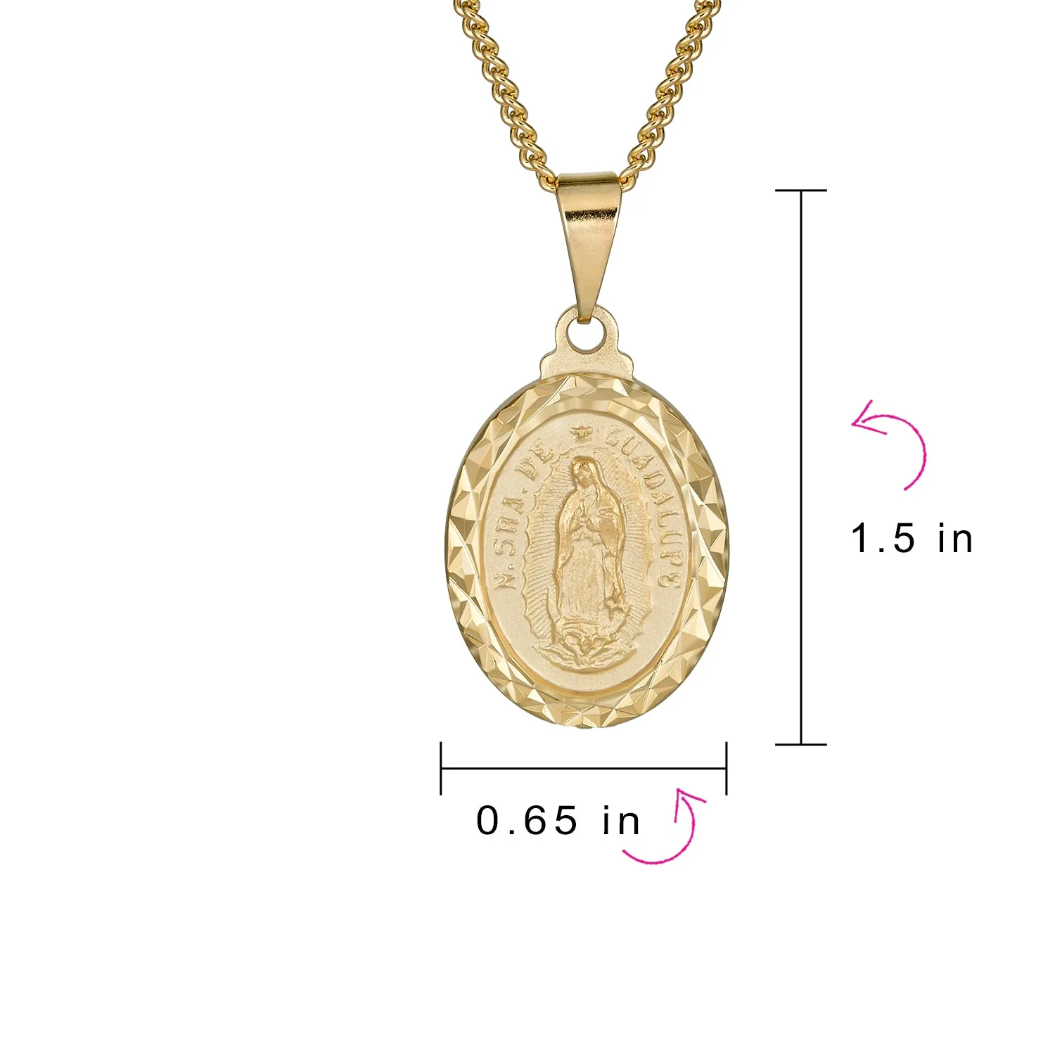 Our Lady Of Guadalupe Virgin Mary Oval Medallion Pendant Necklace Gold Plated