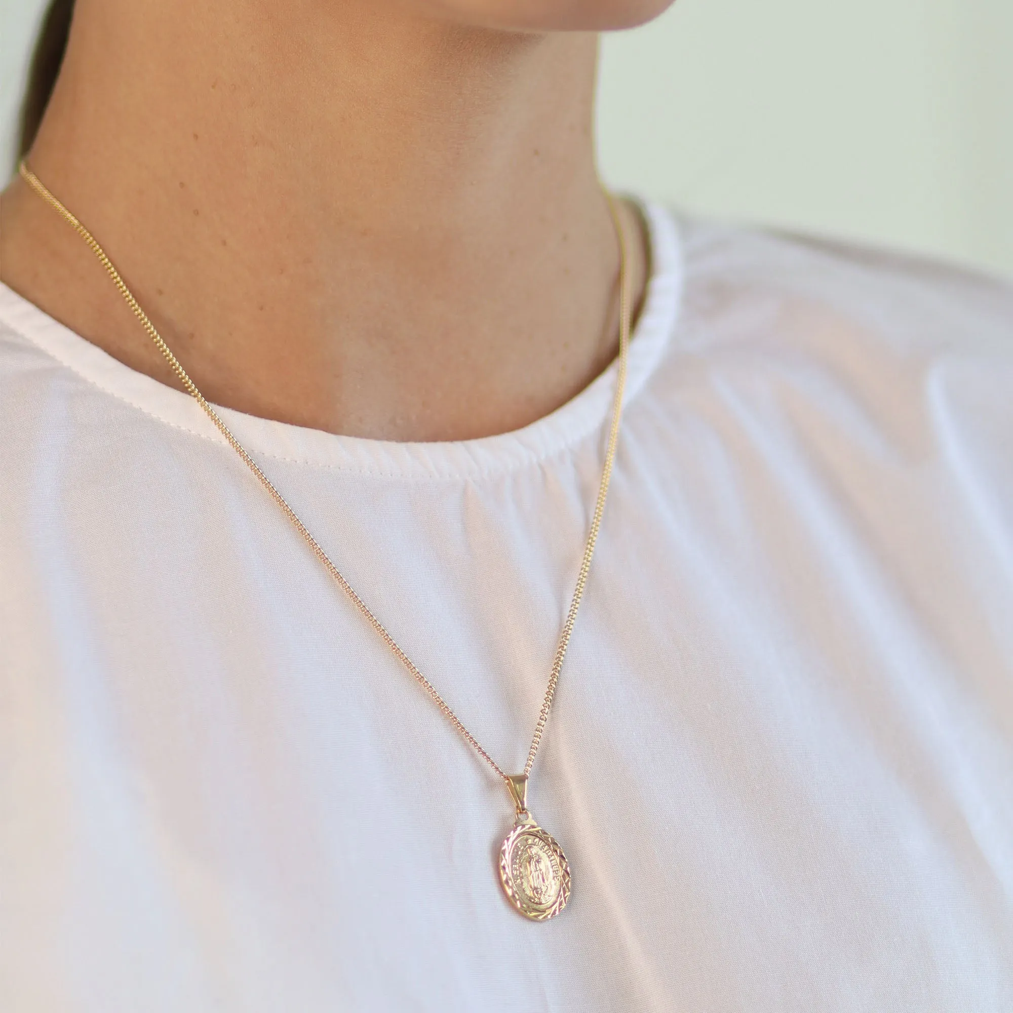 Our Lady Of Guadalupe Virgin Mary Oval Medallion Pendant Necklace Gold Plated