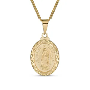 Our Lady Of Guadalupe Virgin Mary Oval Medallion Pendant Necklace Gold Plated