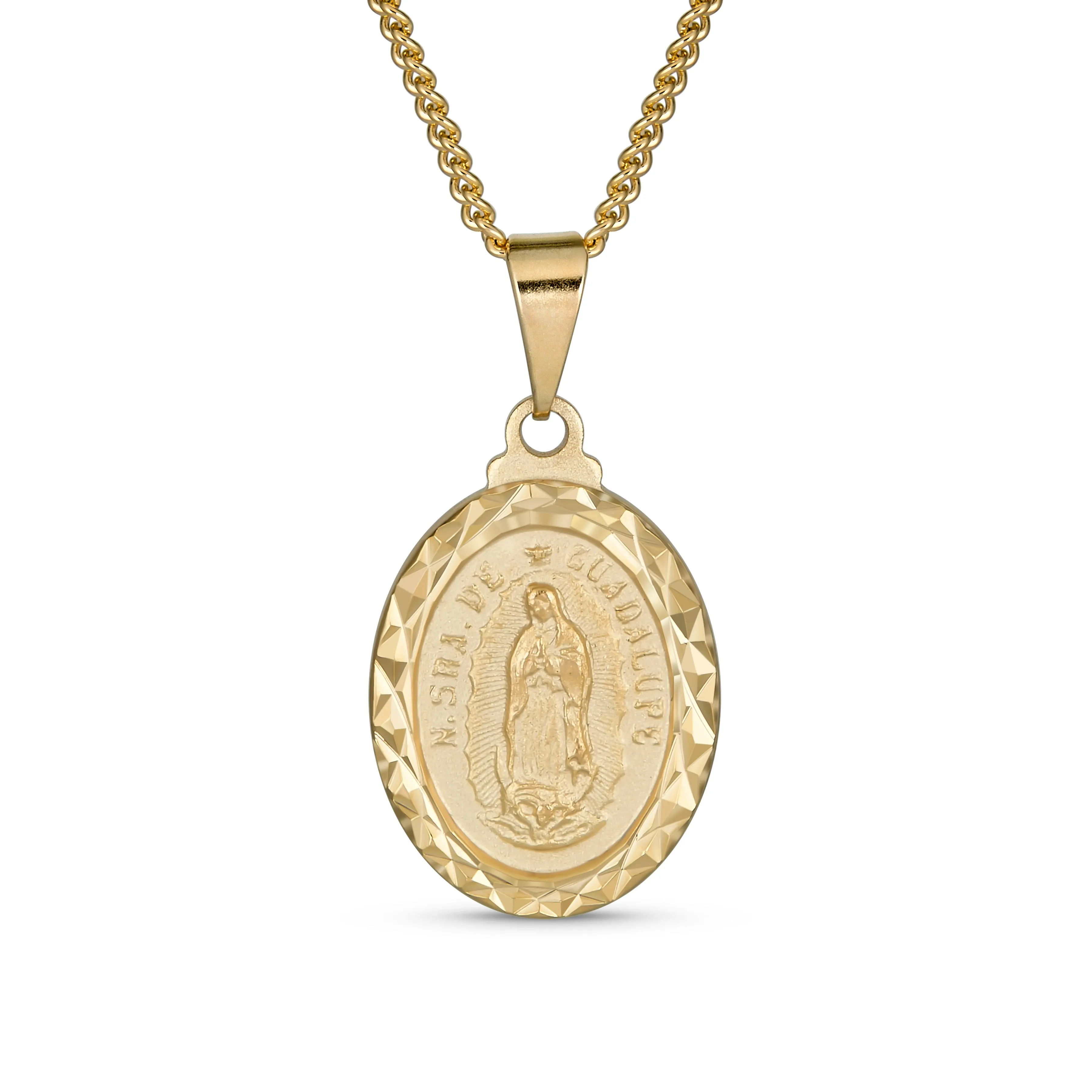 Our Lady Of Guadalupe Virgin Mary Oval Medallion Pendant Necklace Gold Plated