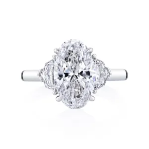 Oval Cut 3.47 ct Platinum Three Stone Diamond Engagement Ring (Pre-Order)