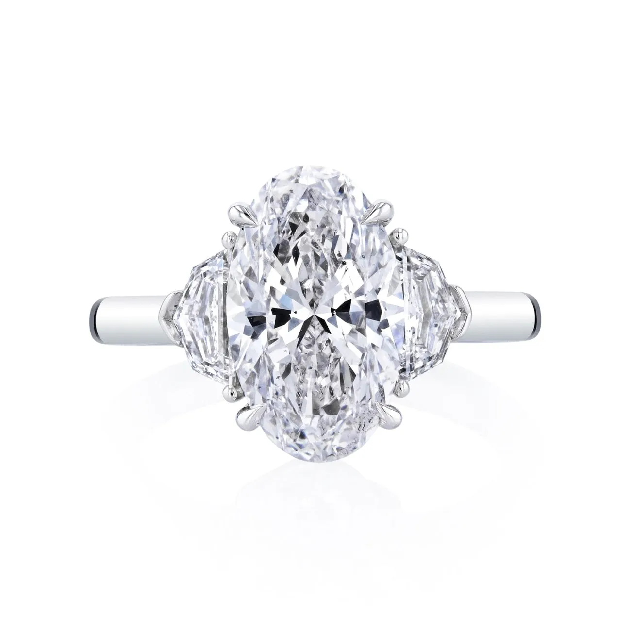 Oval Cut 3.47 ct Platinum Three Stone Diamond Engagement Ring (Pre-Order)