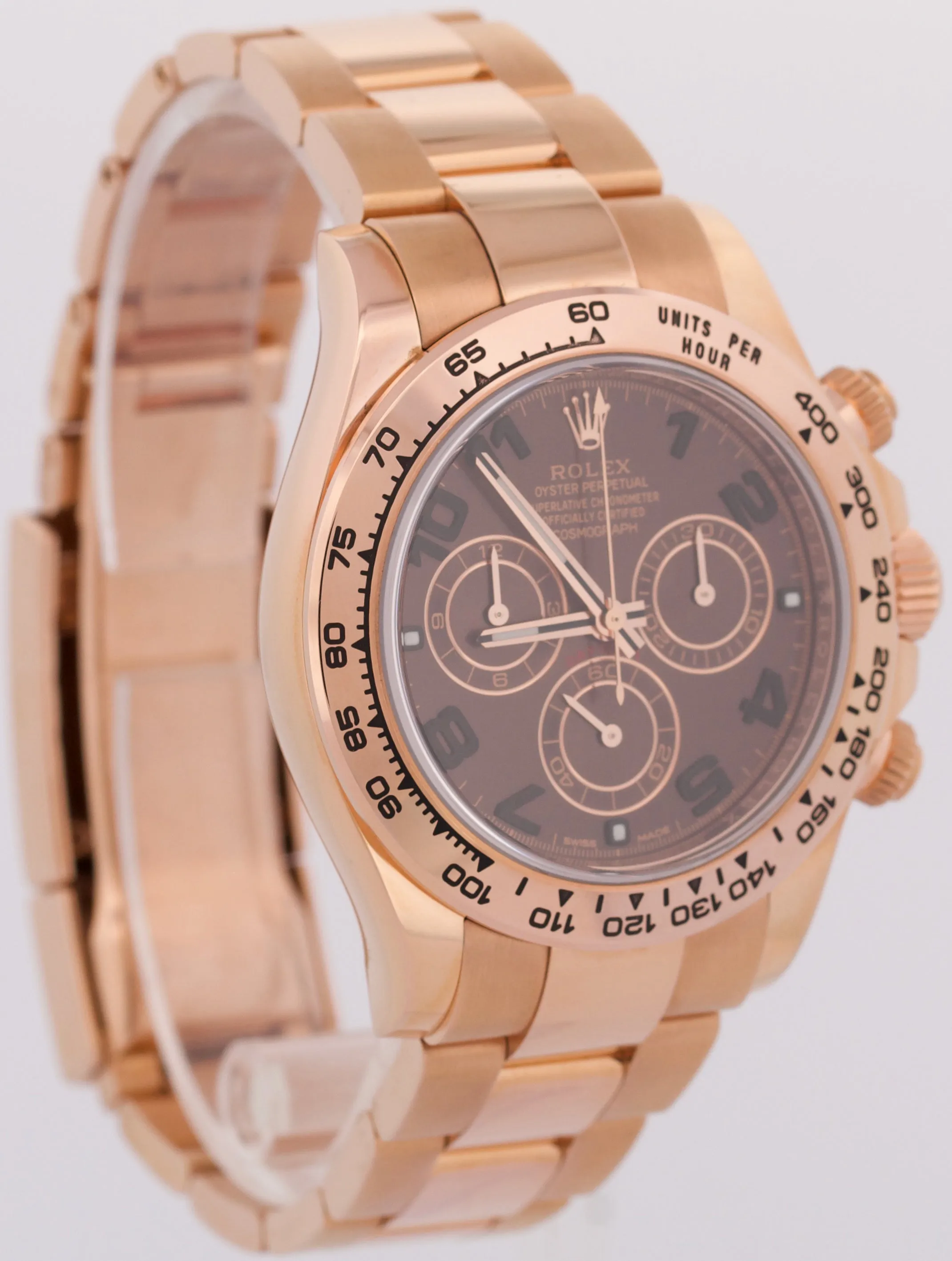 PAPERS Rolex Daytona CHOCOLATE ARABIC 40mm Brown 18K Rose Gold 116505 BOX